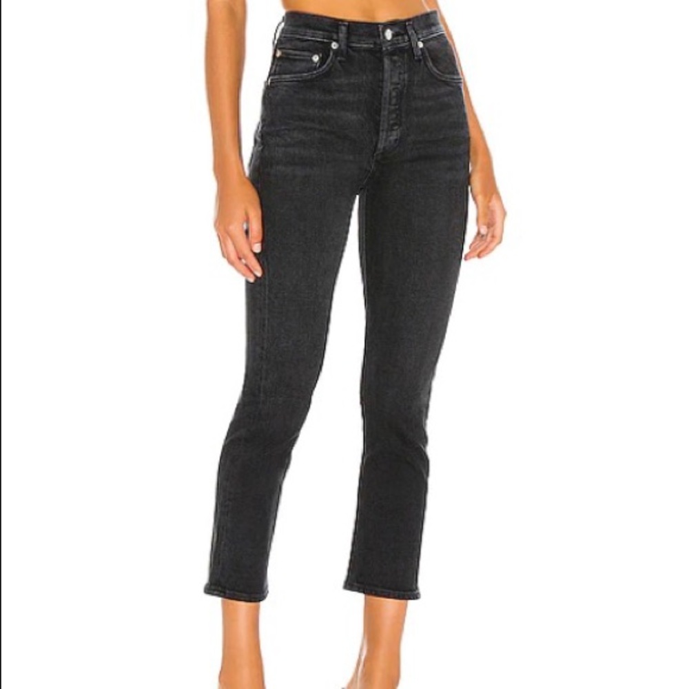 AGOLDE black straight leg cropped jeans
